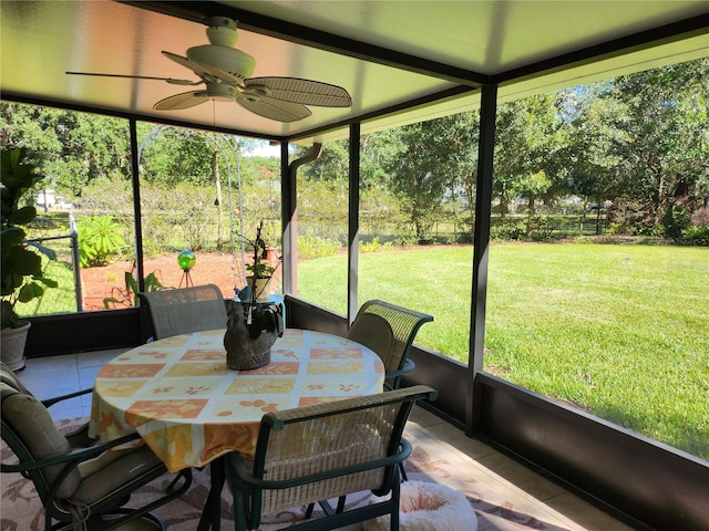 sunroom / solarium featuring ceiling fan