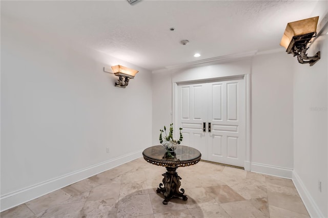 interior space with a textured ceiling