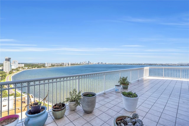 view of patio / terrace with a water view