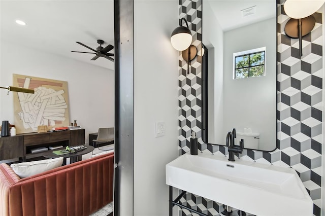 bathroom featuring sink and ceiling fan