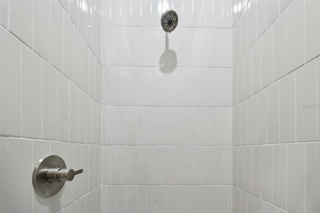 interior details featuring a tile shower