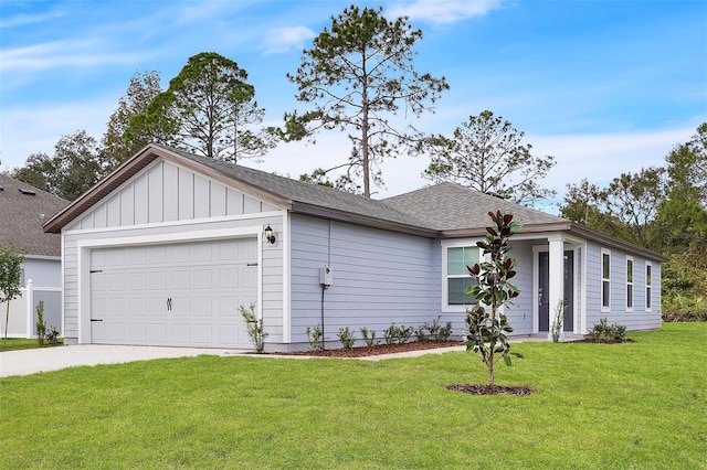 14927 SW 25th Cir, Ocala, FL 34473 - single story home featuring board and batten siding, driveway, a front lawn, a garage, and roof with shingles