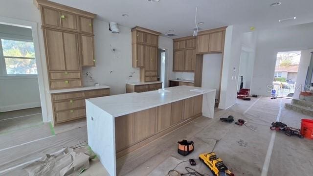 kitchen with a wealth of natural light and a kitchen island