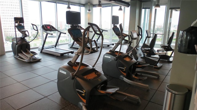 workout area with floor to ceiling windows and a healthy amount of sunlight