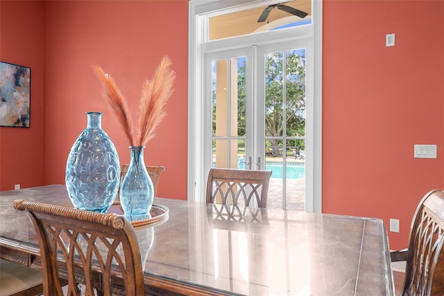 dining area with ceiling fan