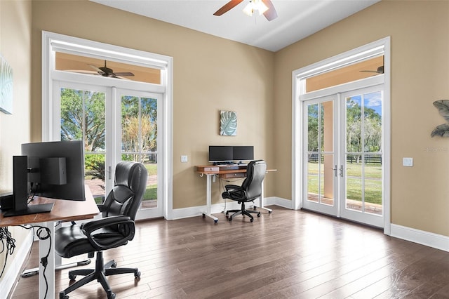 office area with french doors and a healthy amount of sunlight