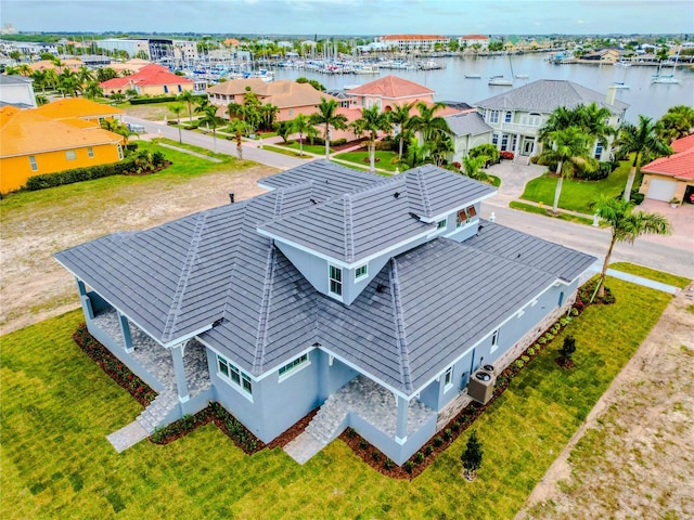 aerial view with a water view