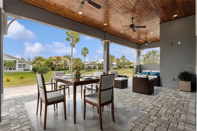 view of patio featuring ceiling fan and an outdoor hangout area