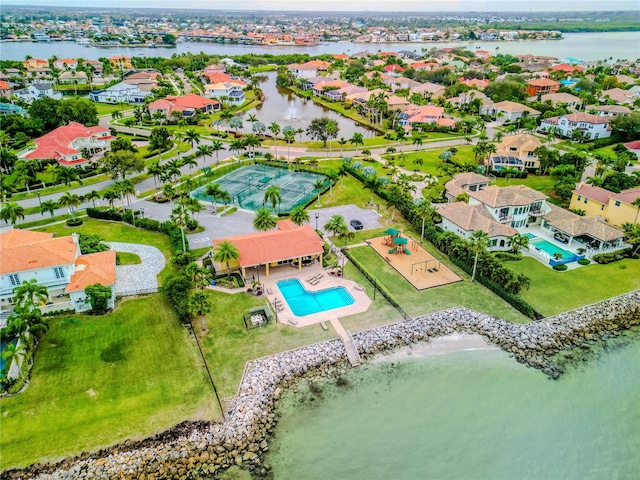 aerial view with a water view