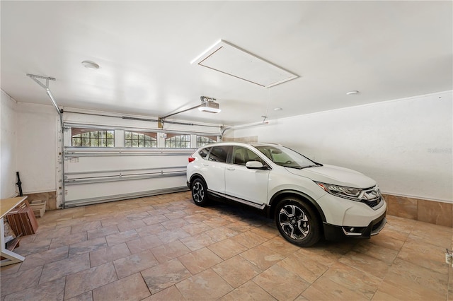 garage with a garage door opener