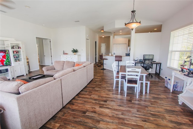 living room with dark wood-type flooring