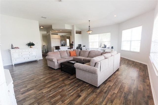 living room featuring dark hardwood / wood-style floors