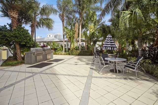 view of patio / terrace with exterior kitchen and a grill