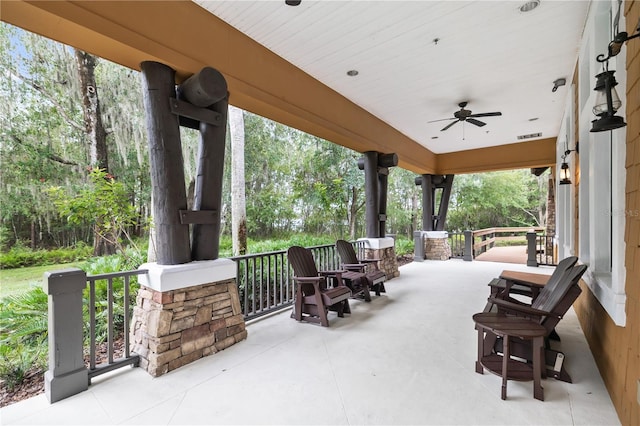 view of patio / terrace featuring covered porch and ceiling fan