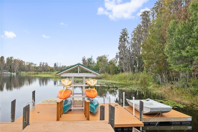 view of dock with a water view