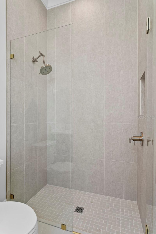 bathroom with walk in shower and toilet