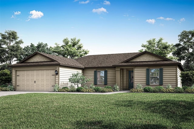 view of front of house with a garage and a front lawn