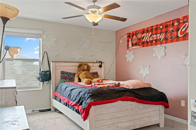 bedroom with carpet flooring and ceiling fan