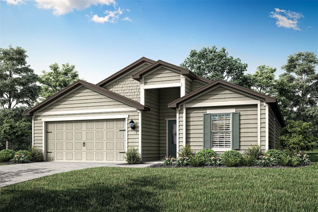 view of front facade featuring a garage and a front lawn