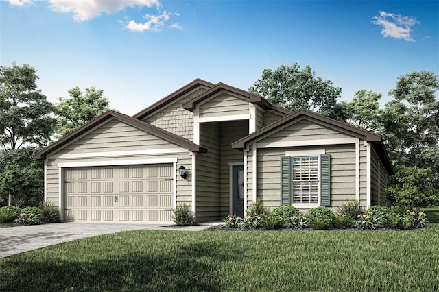 view of front facade featuring a garage and a front lawn