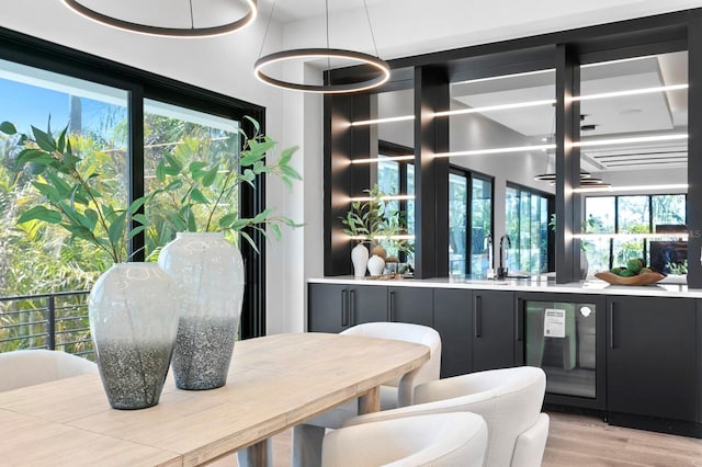 dining area featuring plenty of natural light, light hardwood / wood-style floors, and sink