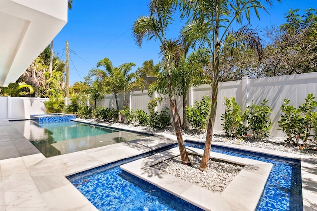 view of swimming pool with a jacuzzi