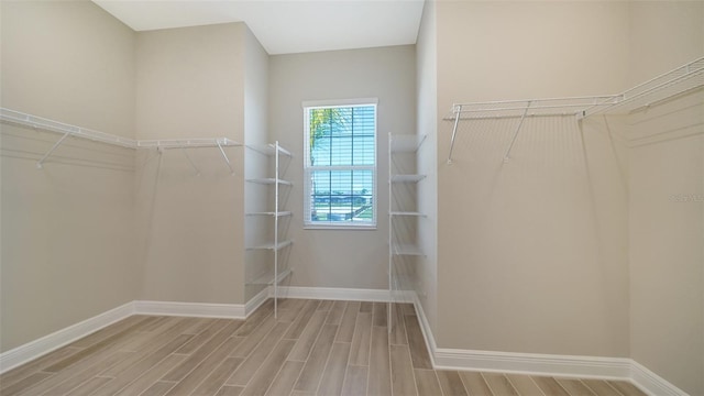 walk in closet featuring light hardwood / wood-style flooring