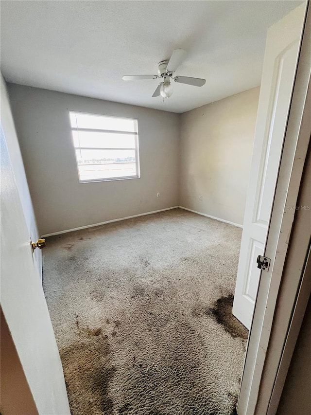 unfurnished room featuring carpet and ceiling fan