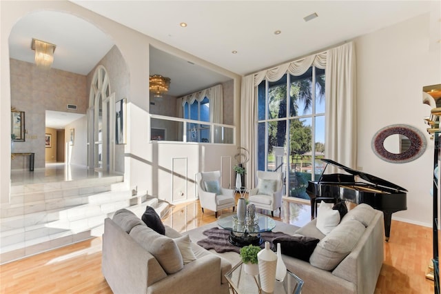 living room with light hardwood / wood-style floors