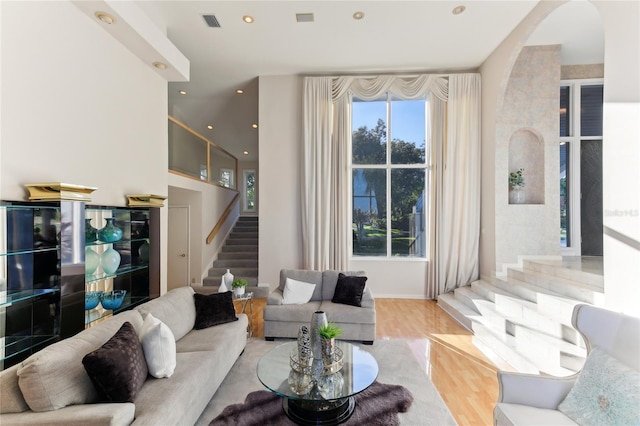 living room with a healthy amount of sunlight and light hardwood / wood-style floors