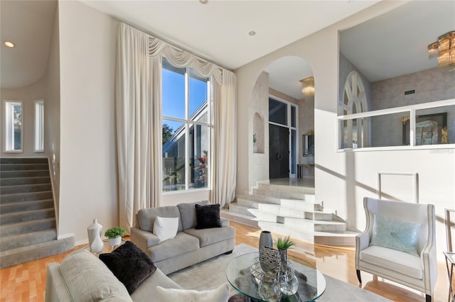 living room with light hardwood / wood-style floors