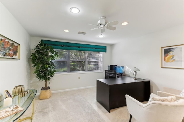 home office with ceiling fan