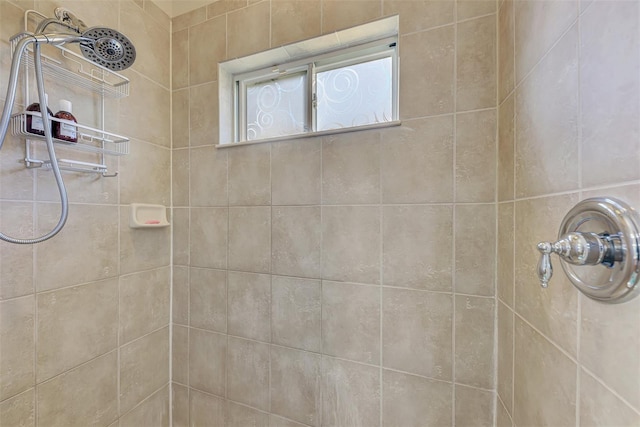 interior details featuring tiled shower