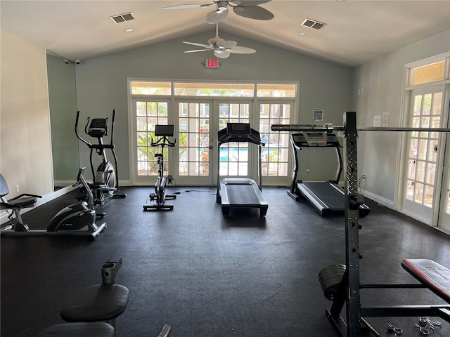 gym with lofted ceiling