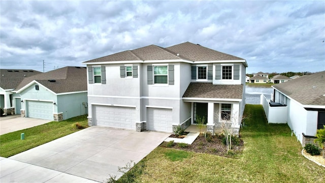 view of front facade with a garage and a front yard