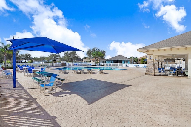 view of swimming pool featuring a patio