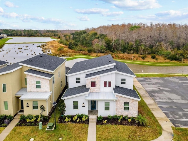 bird's eye view featuring a water view