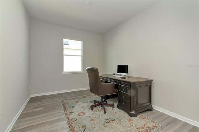 office area featuring light hardwood / wood-style floors