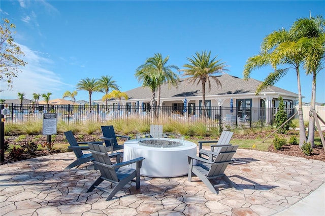 view of patio / terrace with an outdoor fire pit