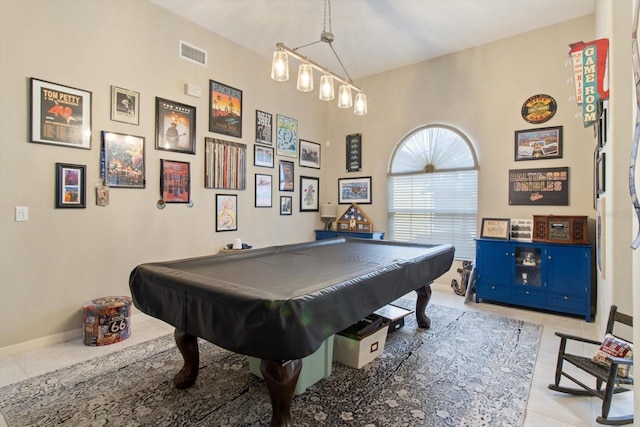 rec room featuring light tile floors and billiards