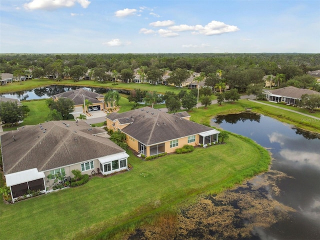 aerial view featuring a water view