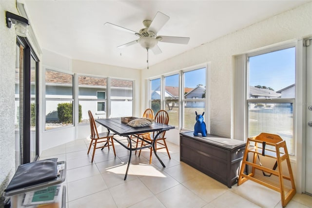 sunroom featuring plenty of natural light and ceiling fan