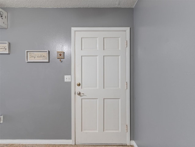 entryway featuring carpet and a textured ceiling