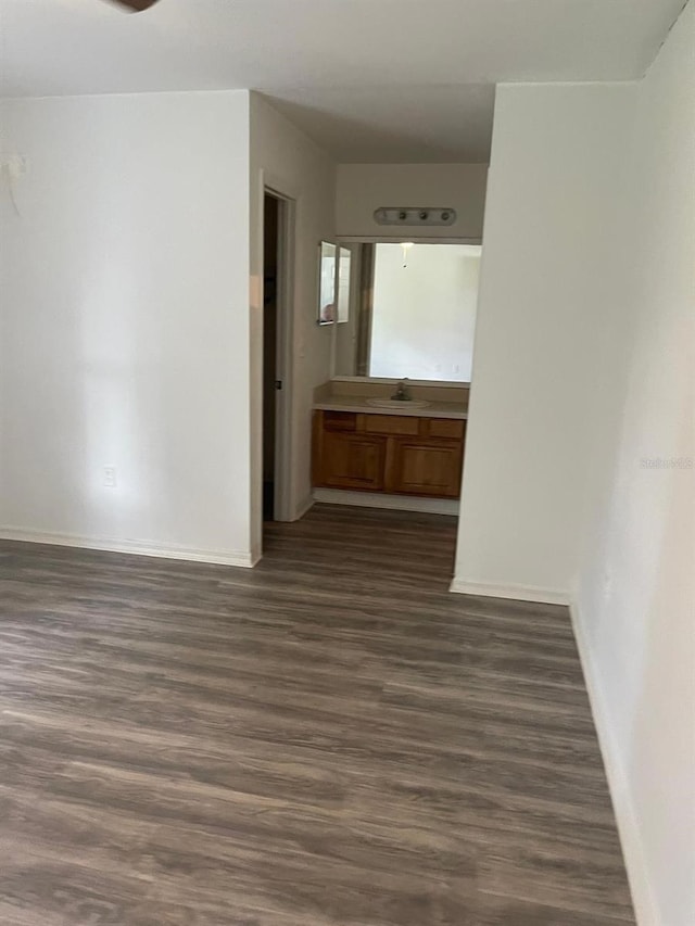 interior space with dark wood-type flooring and sink