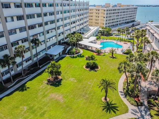 bird's eye view featuring a water view