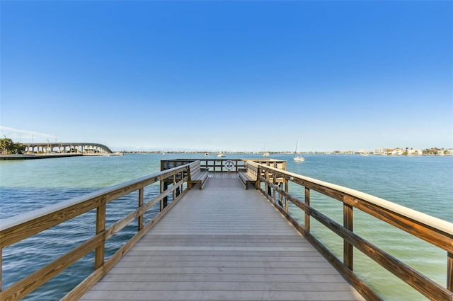 dock area with a water view