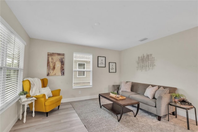 living room featuring a healthy amount of sunlight and light wood-type flooring