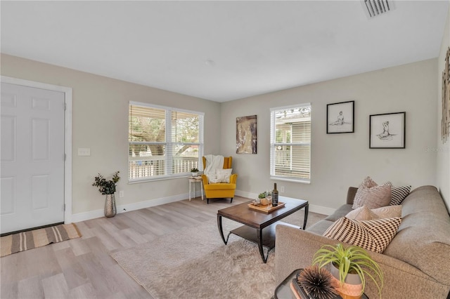 living room with light hardwood / wood-style flooring