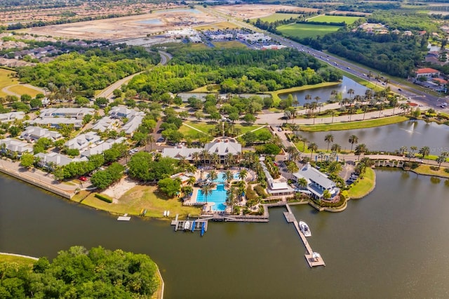 drone / aerial view featuring a water view