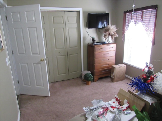 carpeted bedroom featuring a closet